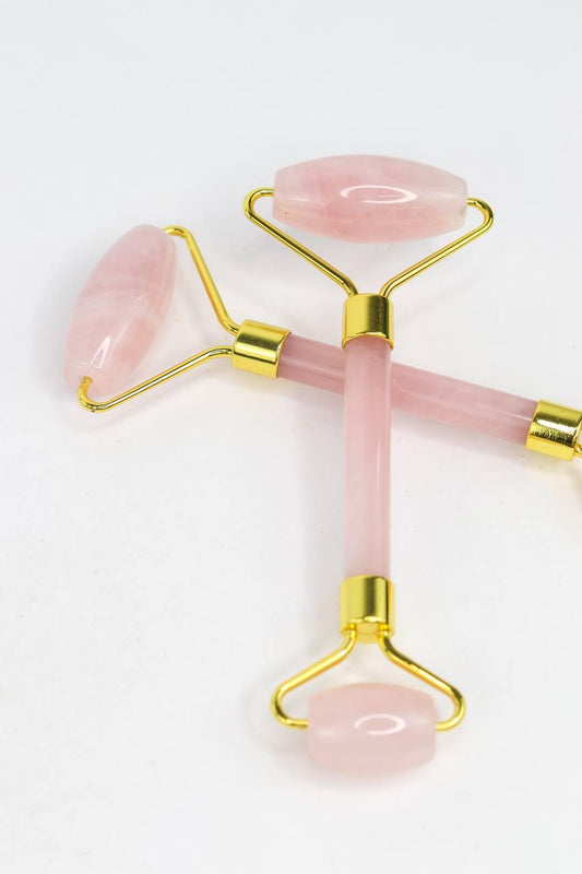Roller facial Quartzo rosa banho ouro
