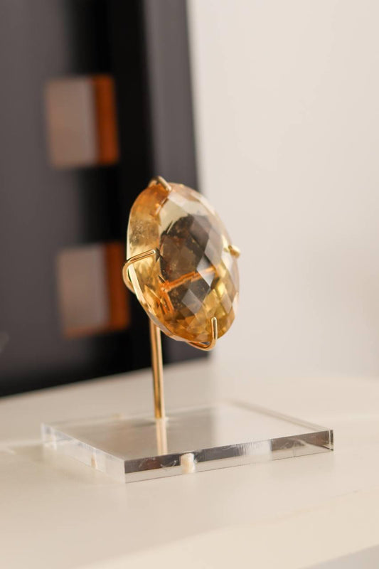 Pedra Citrino Natural Lapidado na Base Banho Ouro 167 Gramas