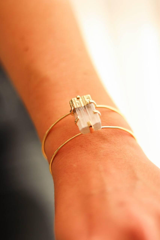 Bracelete Selenita com Eletroplate Banho Ouro