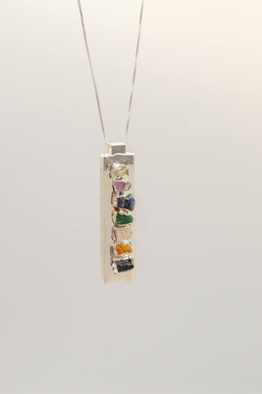 Colar Selenita Chakras Longo Banho Prata