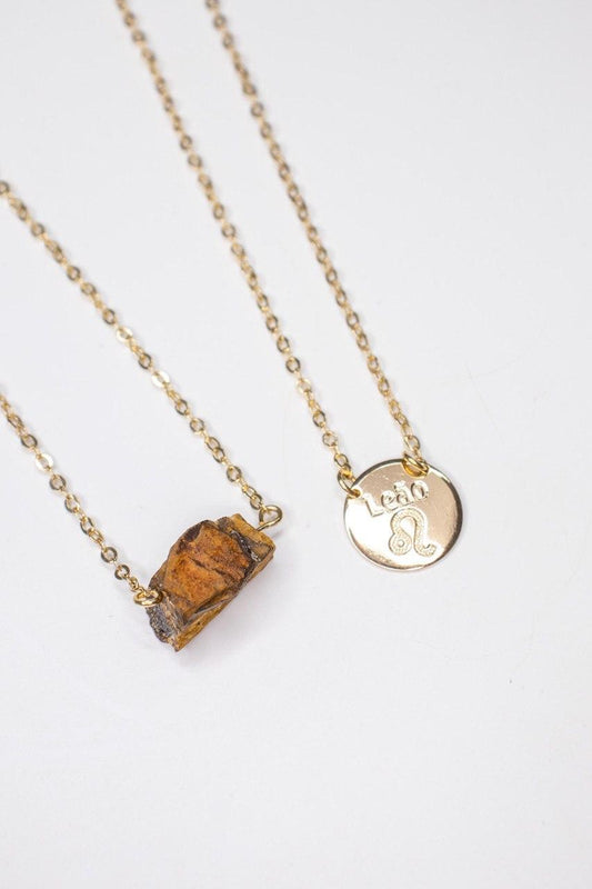 Escapulário Signo Leão - Pedra Olho de Tigre Bruta banhado Ouro