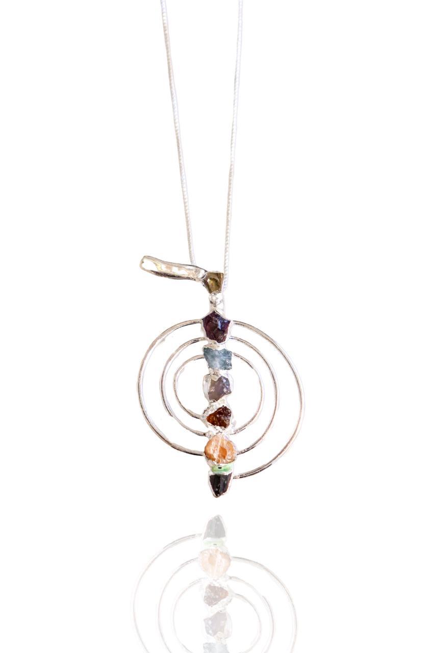 Colar Longo Reiki Chakras Banho Prata