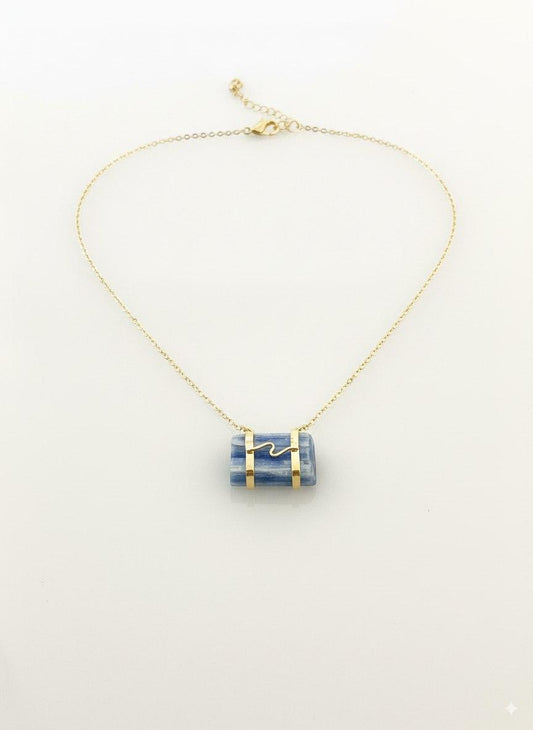 Colar Longo Cianita Azul Banhado Prata