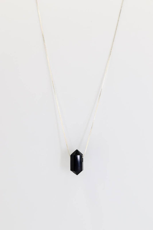 Colar Longo Ponta Biterminada Obsidiana Prata 925