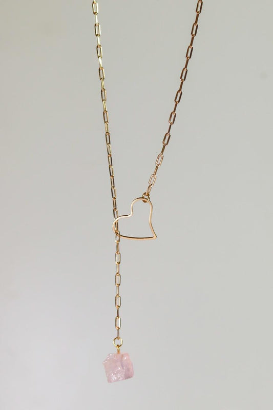 Colar Amor Passante Quartzo Rosa Banho Ouro