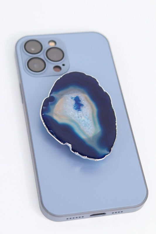 Suporte para celular Ágata azul banho prata