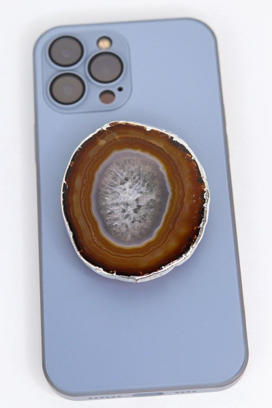 Suporte para celular Ágata natural banho prata