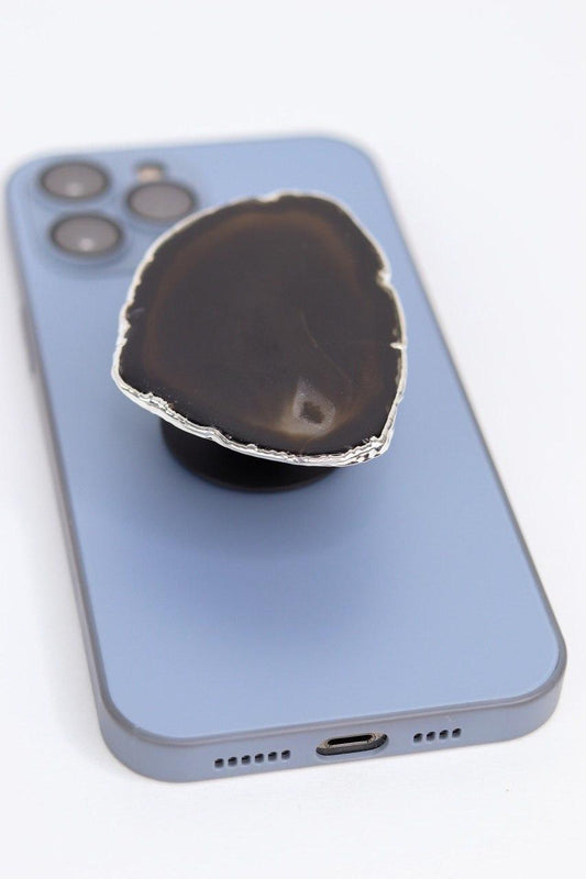Suporte para celular de  Ágata Preta banho prata