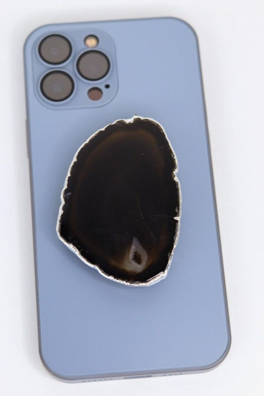 Suporte para celular de  Ágata Preta banho prata