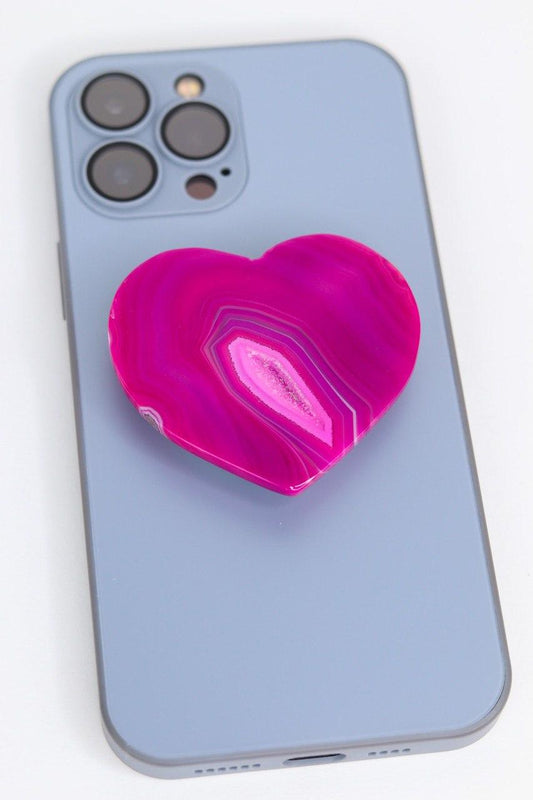Suporte para celular de Coração Ágata Rosa tingida