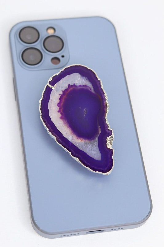 Suporte para celular Ágata roxa banho prata