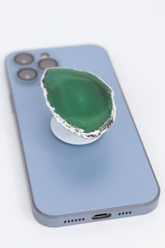 Suporte para celular Ágata verde banho prata