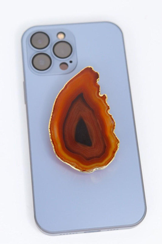 Suporte para Celular Ágata Vermelha tingida banho ouro