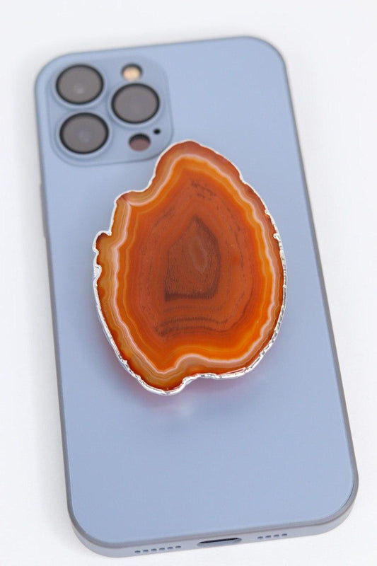 Suporte para celular Ágata Vermelha tingida banho prata