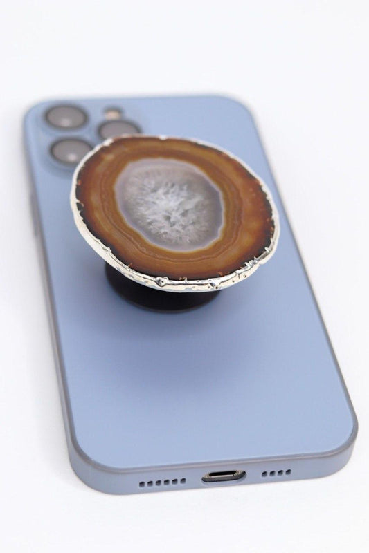 Suporte para celular Ágata natural banho prata