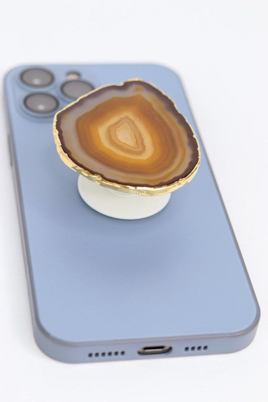 Suporte para celular de Ágata natural banho ouro