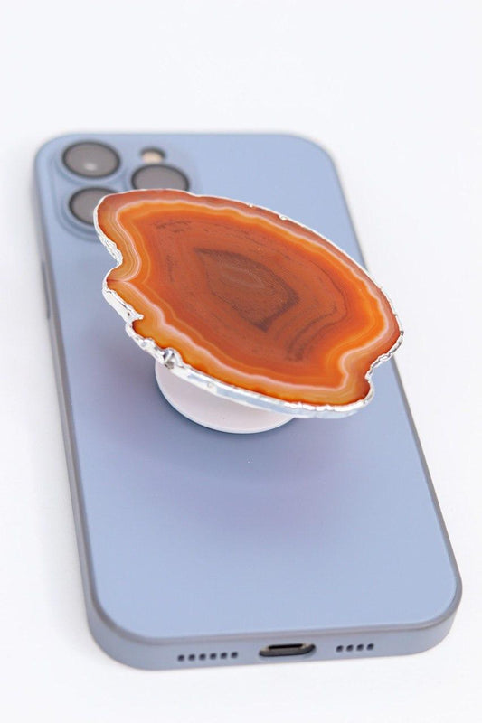 Suporte para celular Ágata Vermelha tingida banho prata