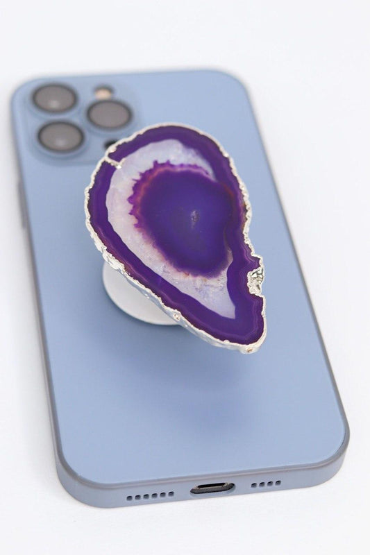 Suporte para celular Ágata roxa banho prata