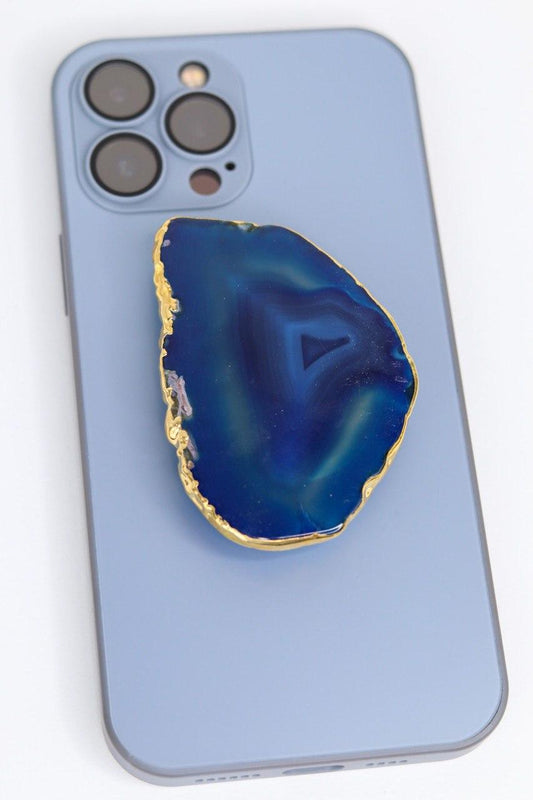 Suporte para celular de Ágata azul banho ouro