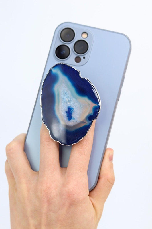 Suporte para celular Ágata azul banho prata