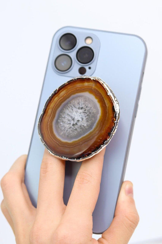 Suporte para celular Ágata natural banho prata