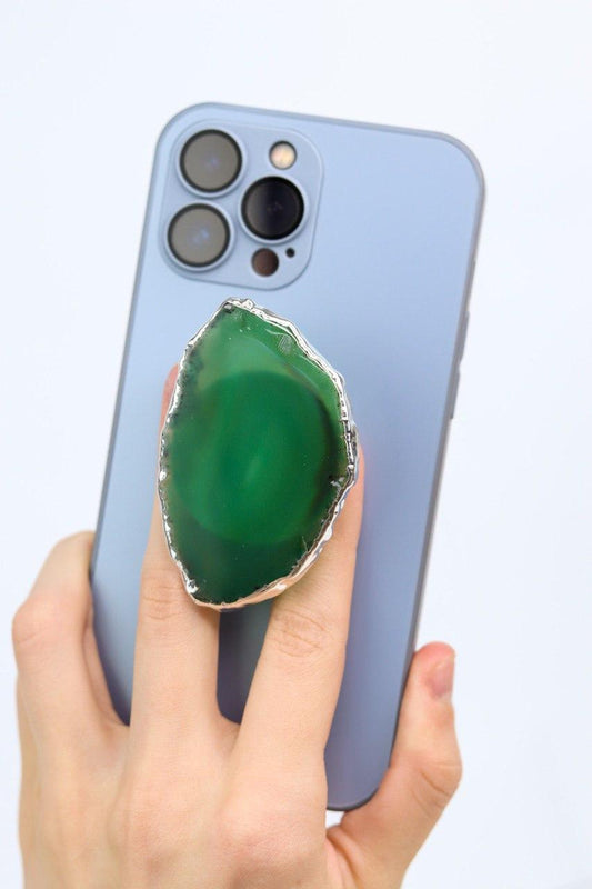 Suporte para celular Ágata verde banho prata