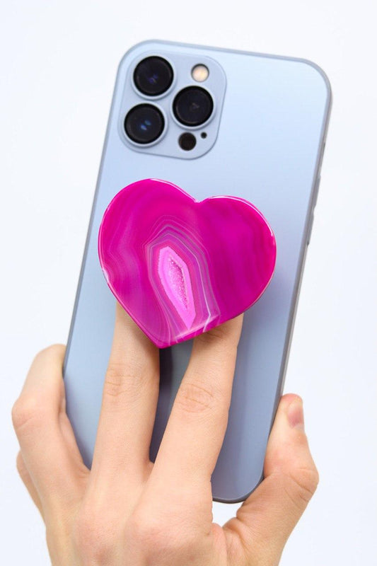 Suporte para celular de Coração Ágata Rosa tingida