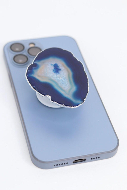 Suporte para celular Ágata azul banho prata