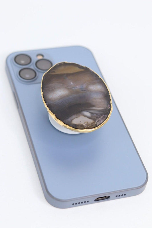 Suporte para celular de Ágata Preta banho ouro