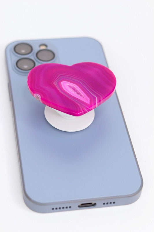 Suporte para celular de Coração Ágata Rosa tingida
