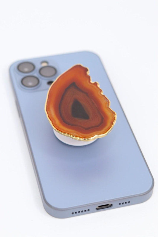 Suporte para Celular Ágata Vermelha tingida banho ouro