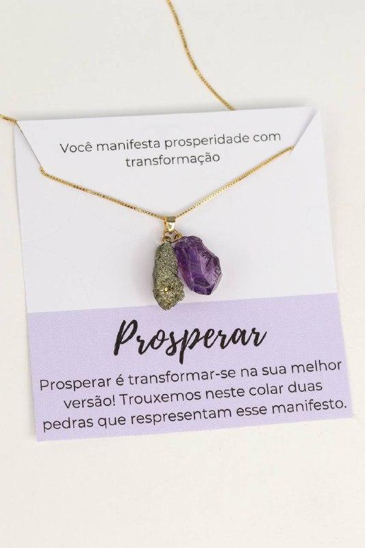 Colar Ametista com Pirita Manifesto Banho Ouro