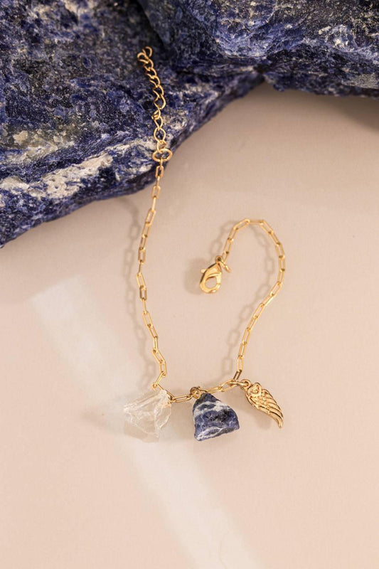 Pulseira Duo Sodalita e Cristal Banho Ouro