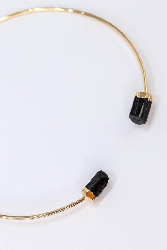 Choker Turmalina Negra com Eletroplate Banho Ouro