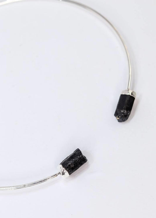 Choker Turmalina Negra com Eletroplate Banho Prata