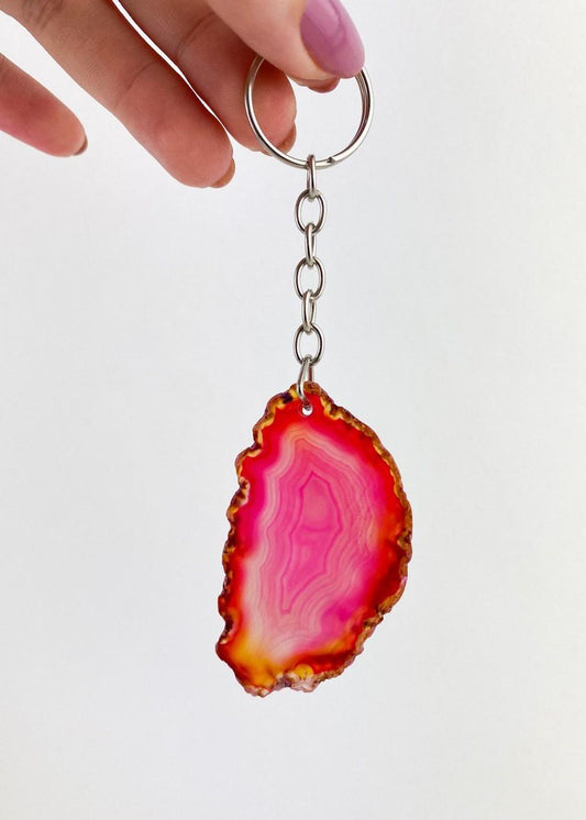 Chaveiro chapa de Ágata rosa prateado