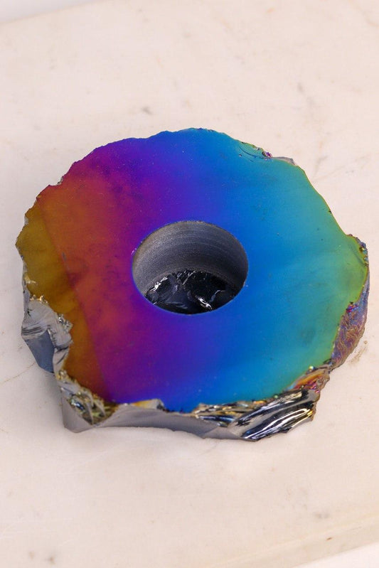 Porta Vela Quartzo Titânio Rainbow Polido