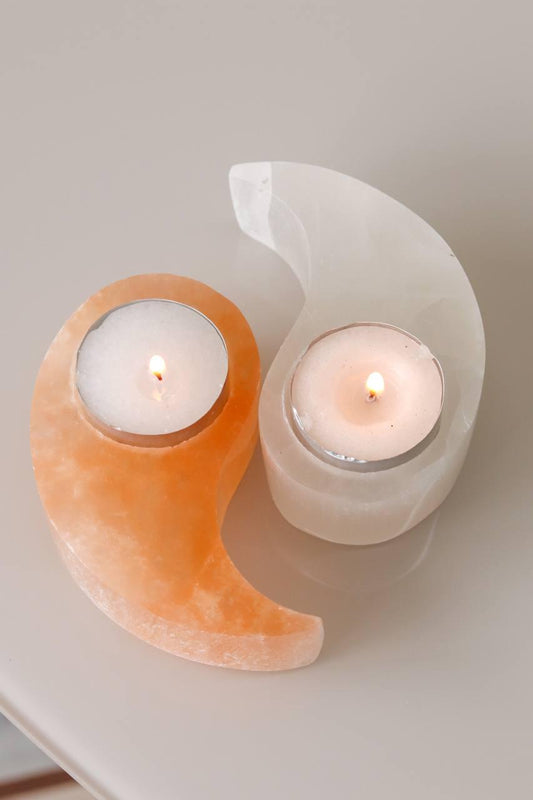Porta Vela Yin-yang Selenita Laranja e Selenita Branca