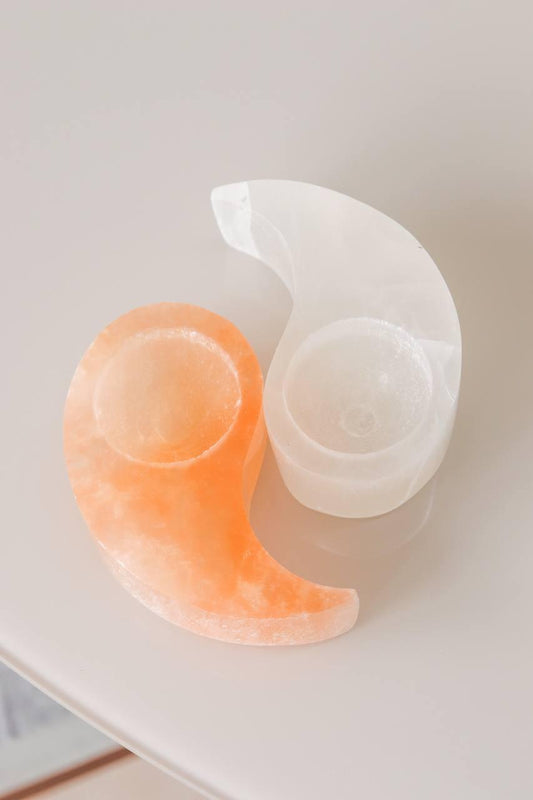 Porta Vela Yin-yang Selenita Laranja e Selenita Branca